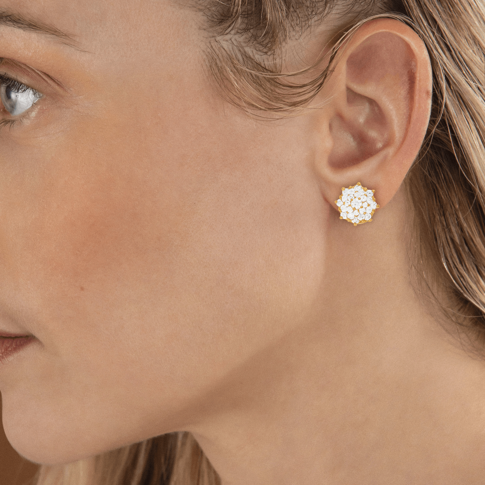 Boucles D'oreilles Plaqué Or Puces Chou Zirconium 10mm