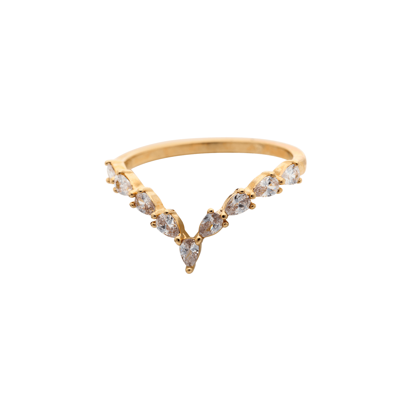 Bague Plaqué or forme V oxydes blancs serti griffes