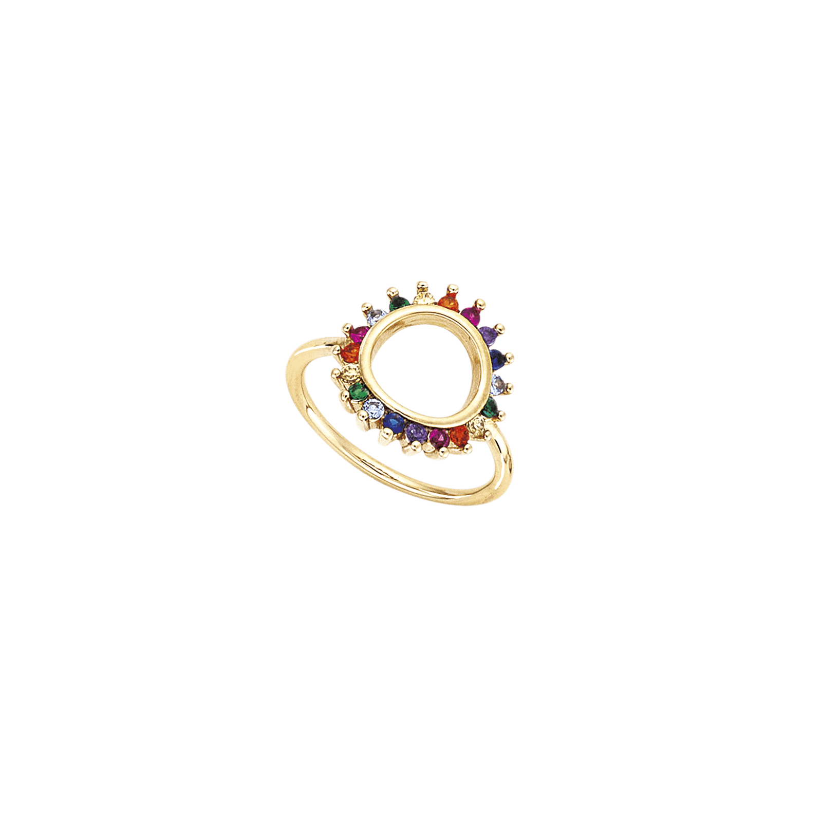 Bague Plaqué or cercle évidé couleurs arc en ciel