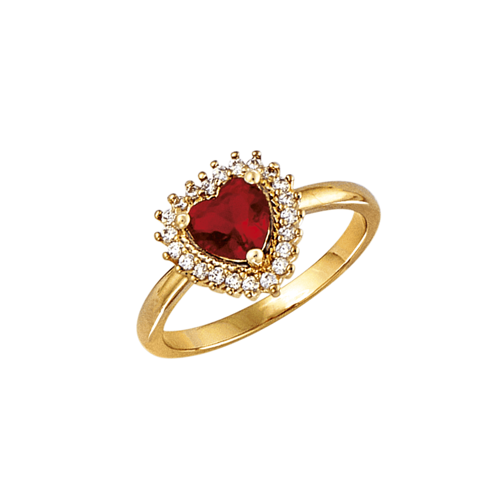 bague plaqué or puce forme coeur verre rubis
