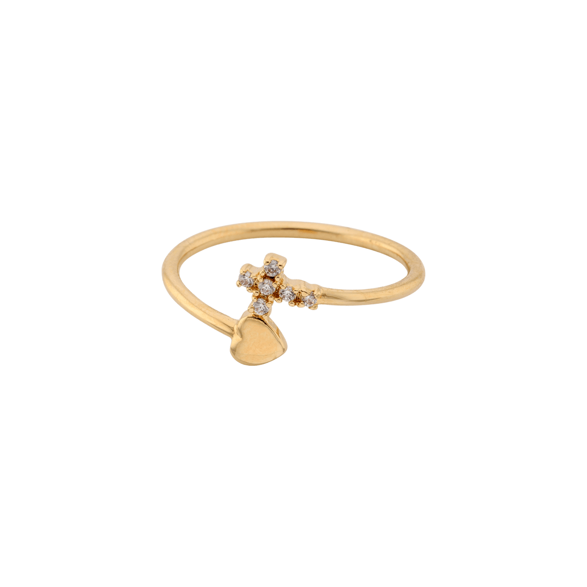 Bague Plaqué or motif croix et coeur Oxydes blancs