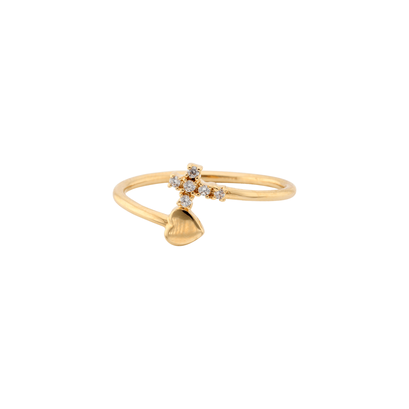 Bague Plaqué or motif croix et coeur Oxydes blancs