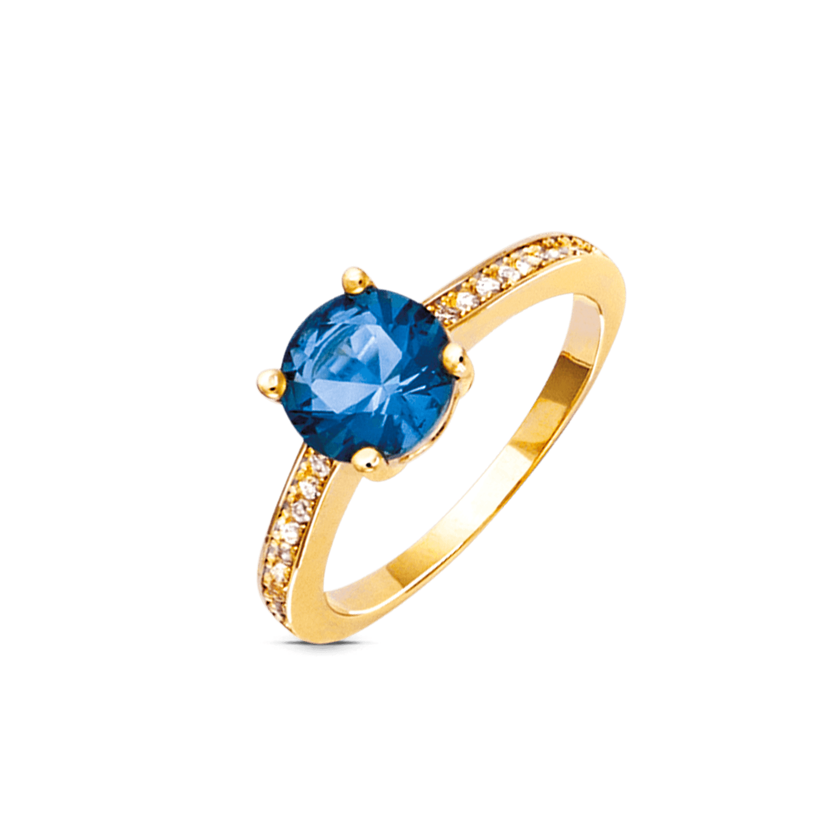 Bague Plaqué or solitaire couleur London Blue avec Oxydes blancs