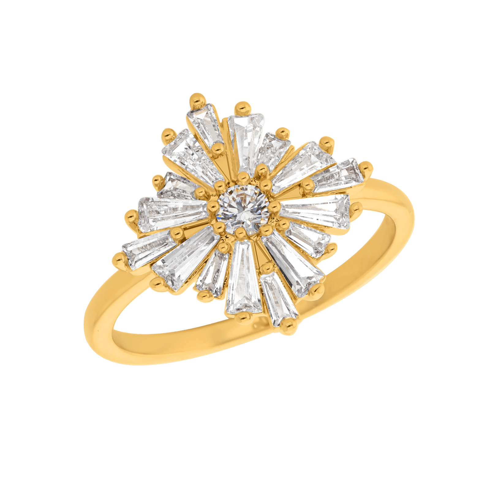 Bague plaqué or fleur barrette oxydes blancs