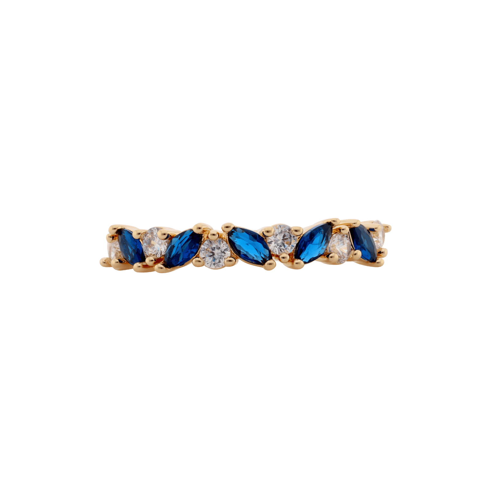 Bague Plaqué or marquises bleu saphir plus oxydes blancs