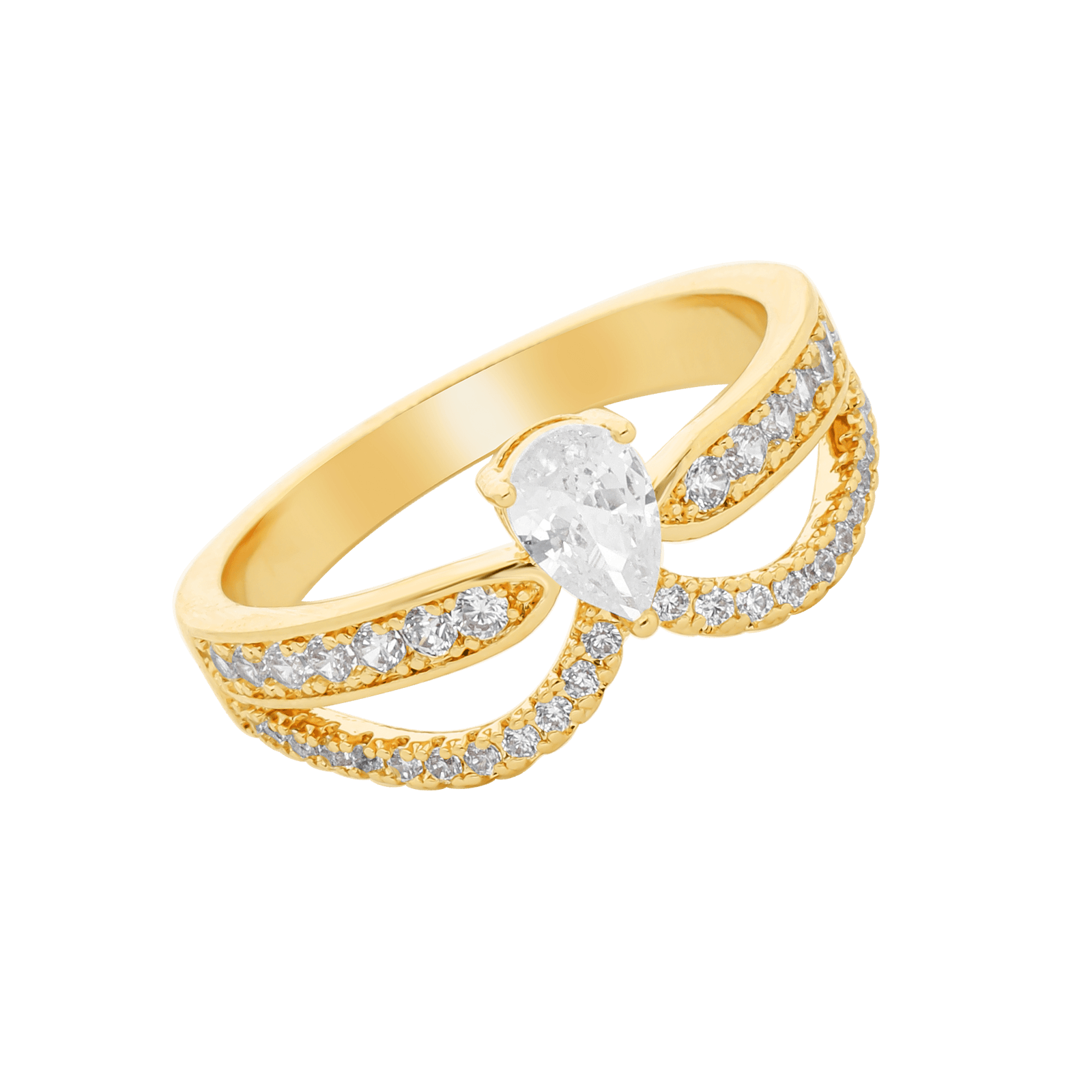 Bague Plaqué or forme goutte Oxydes blancs
