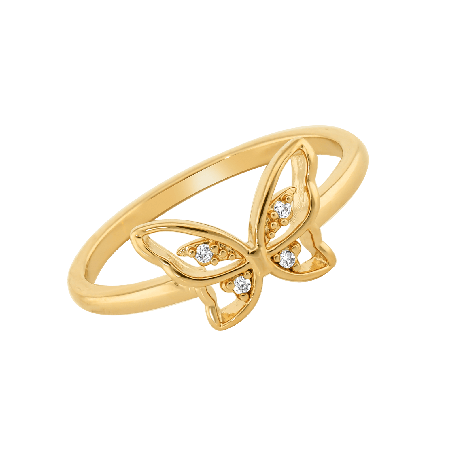 Bague Plaqué or Papillon Lisse évidé plus Oxydes blancs