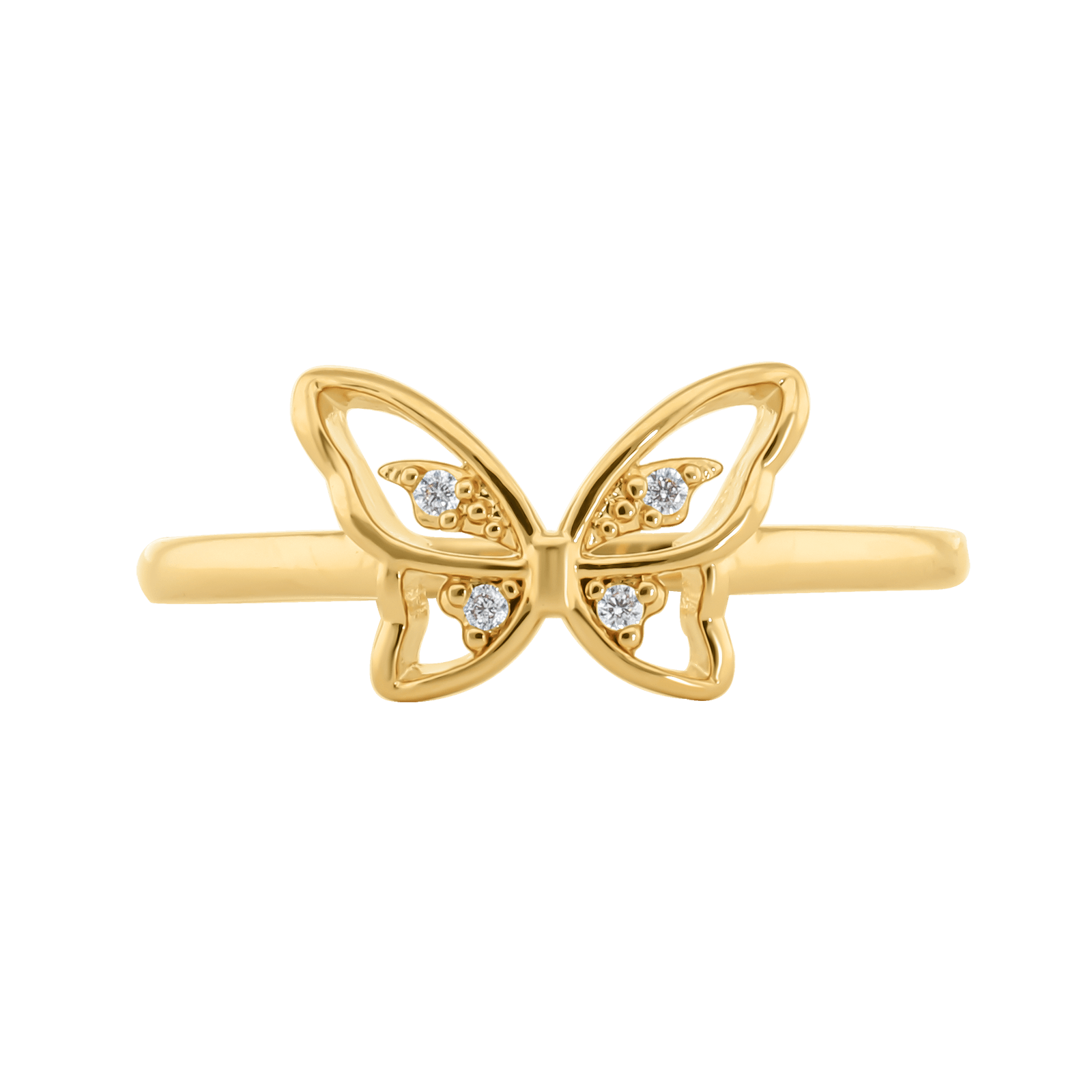 Bague Plaqué or Papillon Lisse évidé plus Oxydes blancs
