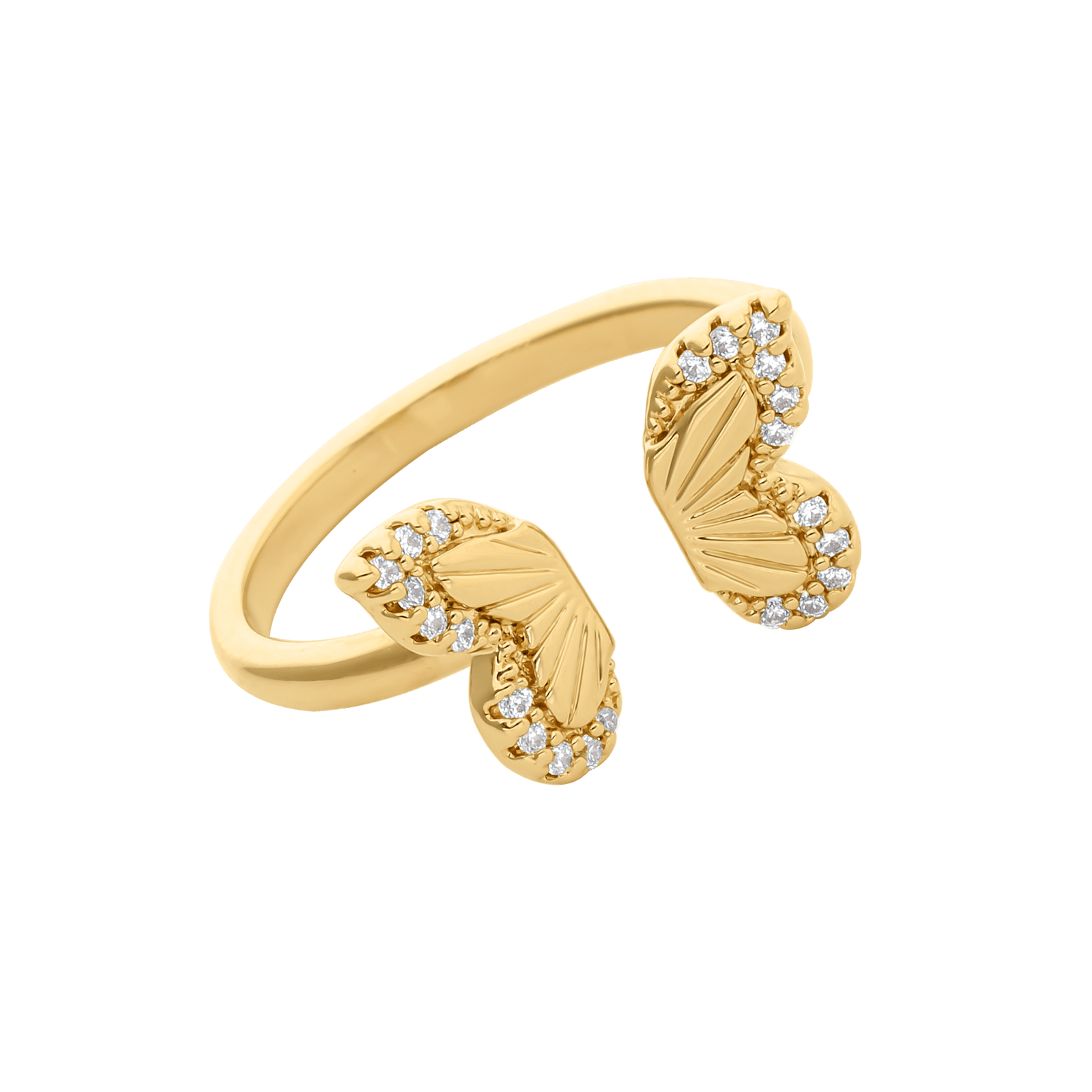 Bague Plaqué or ouverte Papillon rayonnant plus Oxydes blancs