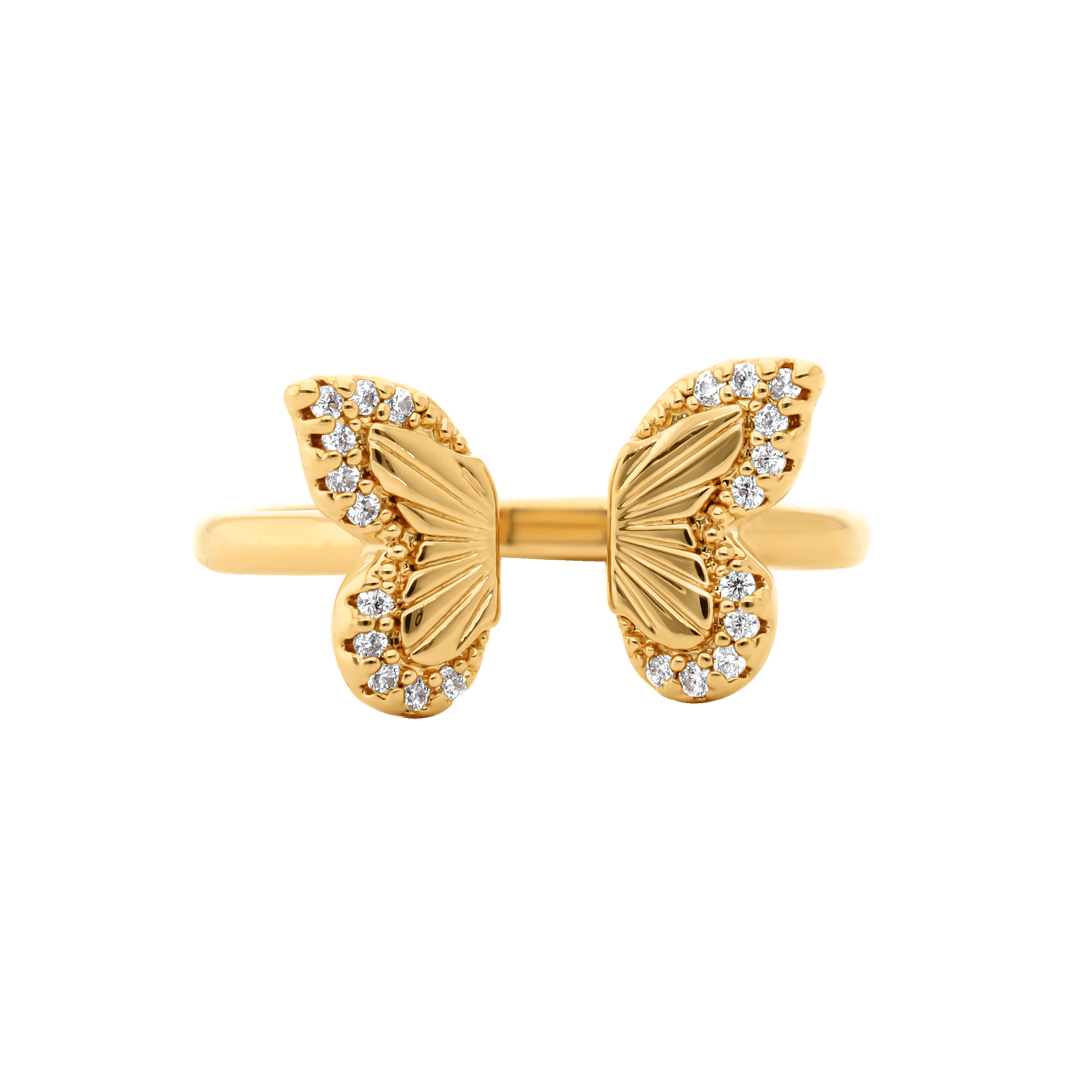 Bague Plaqué or ouverte Papillon rayonnant plus Oxydes blancs