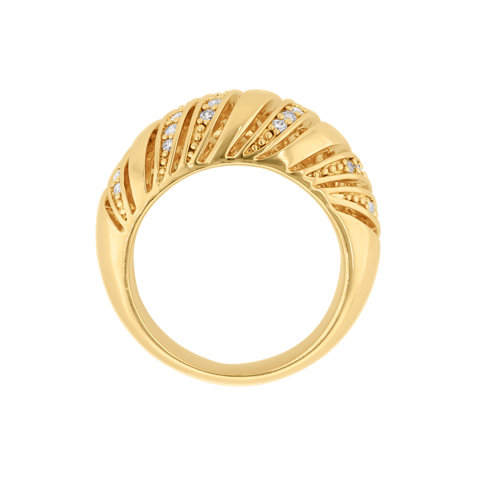 Bague Plaqué or Godronné Oxydes blancs