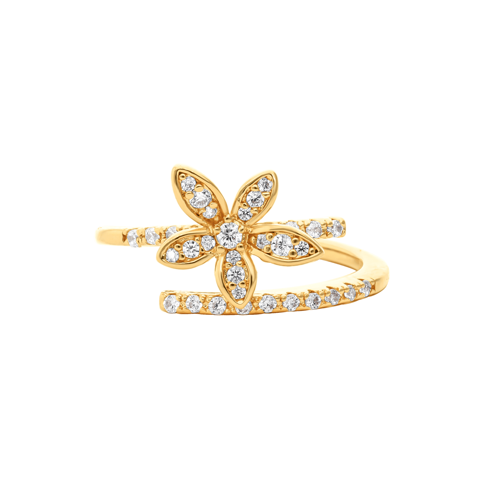 Bague plaqué or fleur oxydes blancs