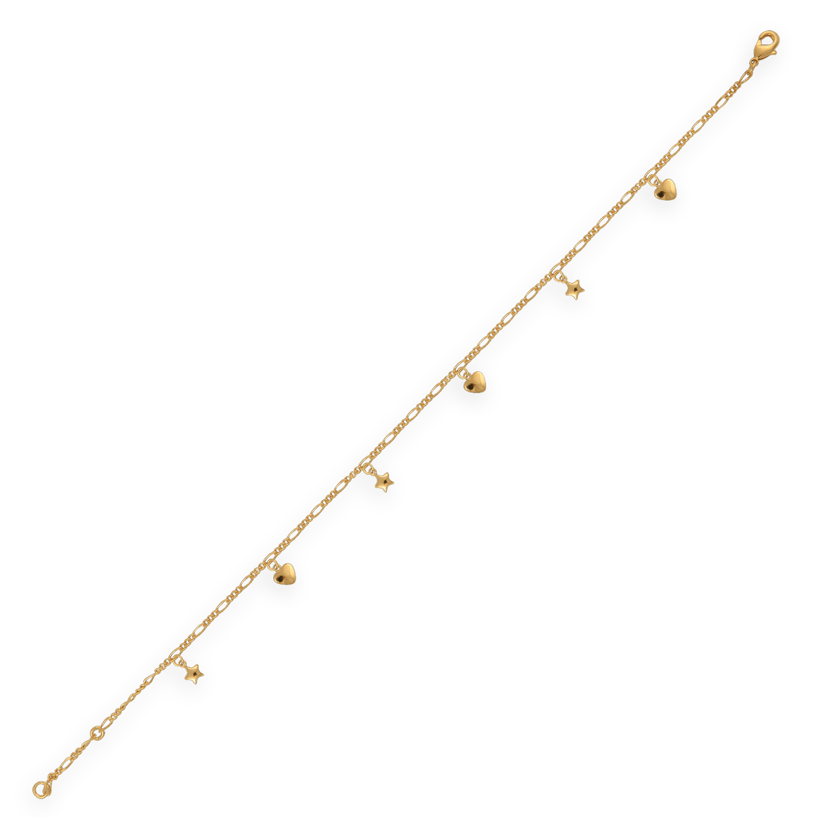 Chaîne Cheville Plaqué Or Maille Alternée Cœurs Etoiles