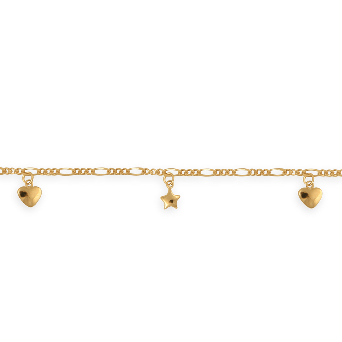 Chaîne Cheville Plaqué Or 23 à 25cm Maille Cheval 1.1mm Cœurs Etoiles