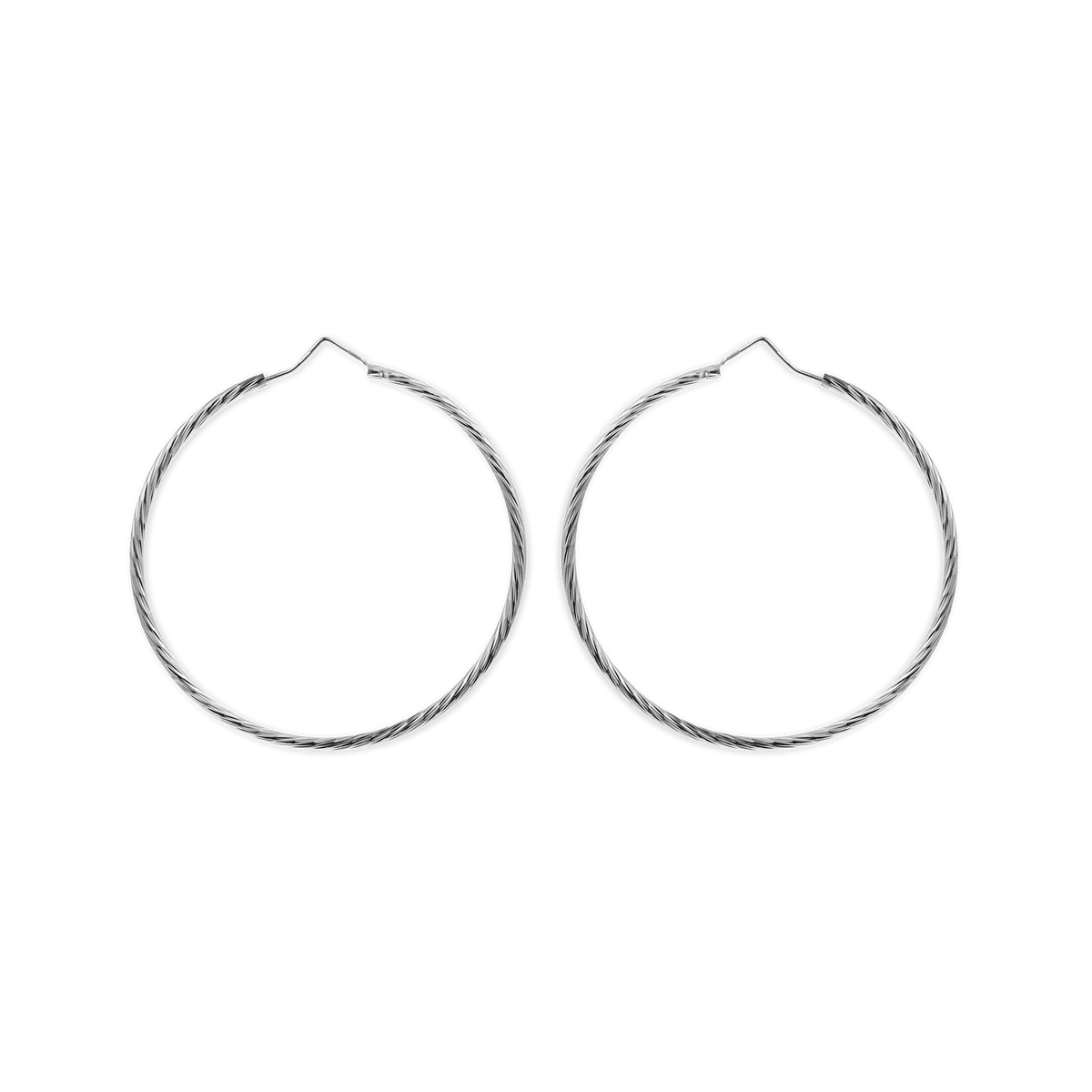 Créoles Argent 925 Diamantées 50mm Tube 2mm