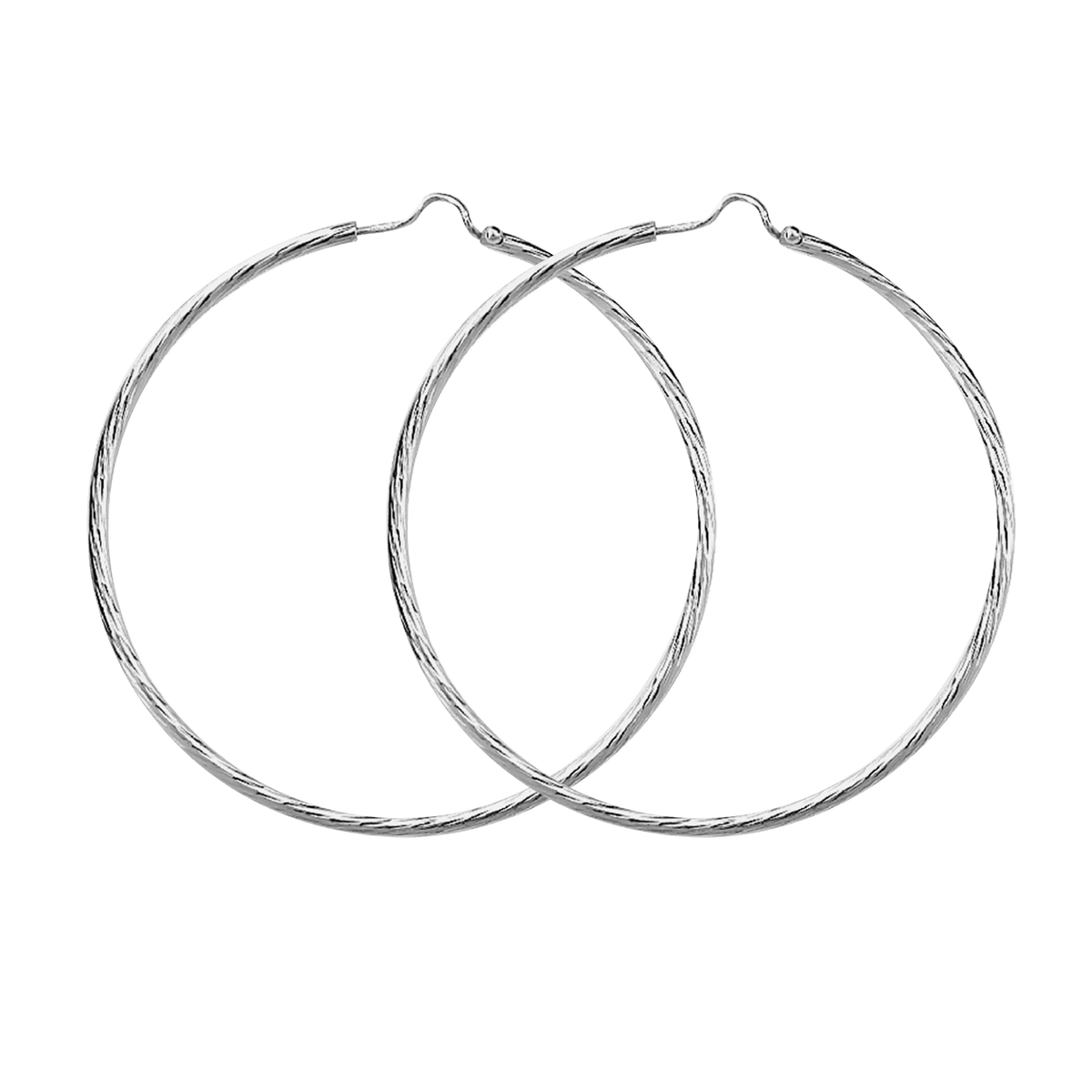 Créoles Argent 925 Diamantées 60mm Tube 2mm