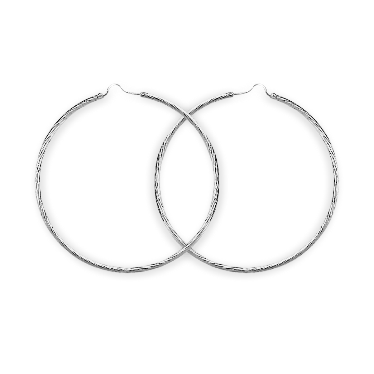 Créoles Argent 925 Diamantées 60mm Tube 2mm