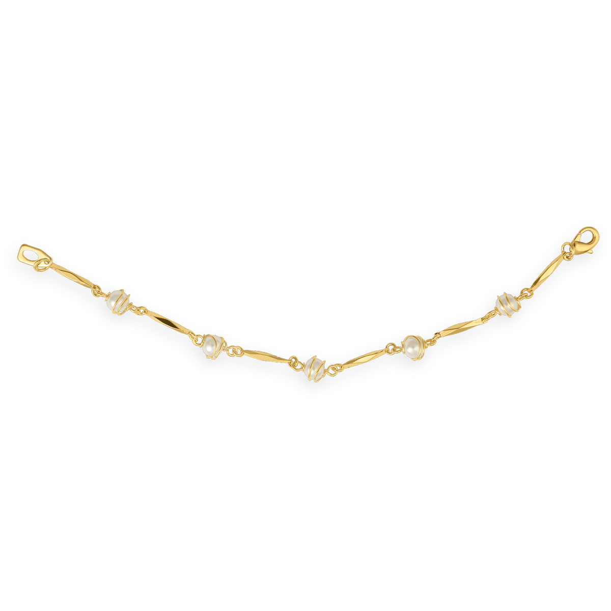 Bracelet Plaqué Or Perles Synthétiques 6mm 19cm