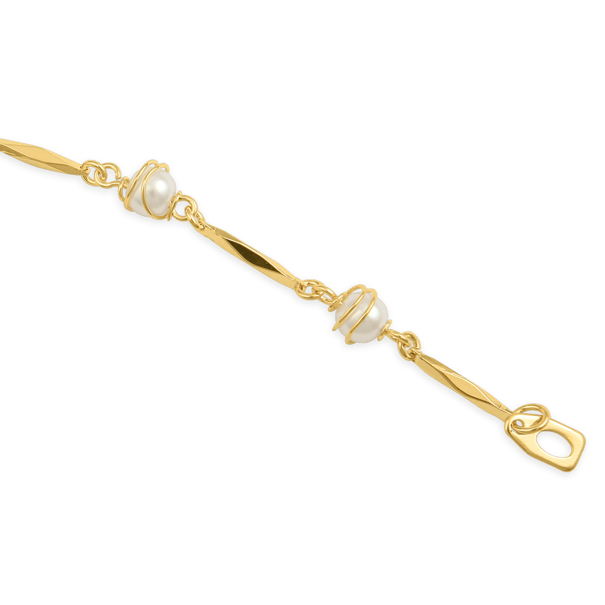 Bracelet Plaqué Or Perles Synthétiques 6mm 19cm