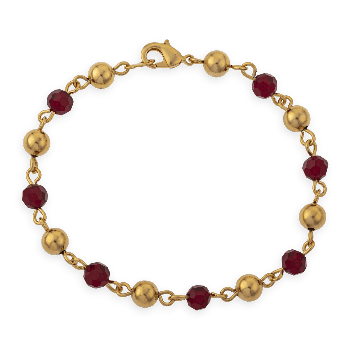 Bracelet Plaqué Or Boules 6mm Cristal Grenat 6mm 19cm