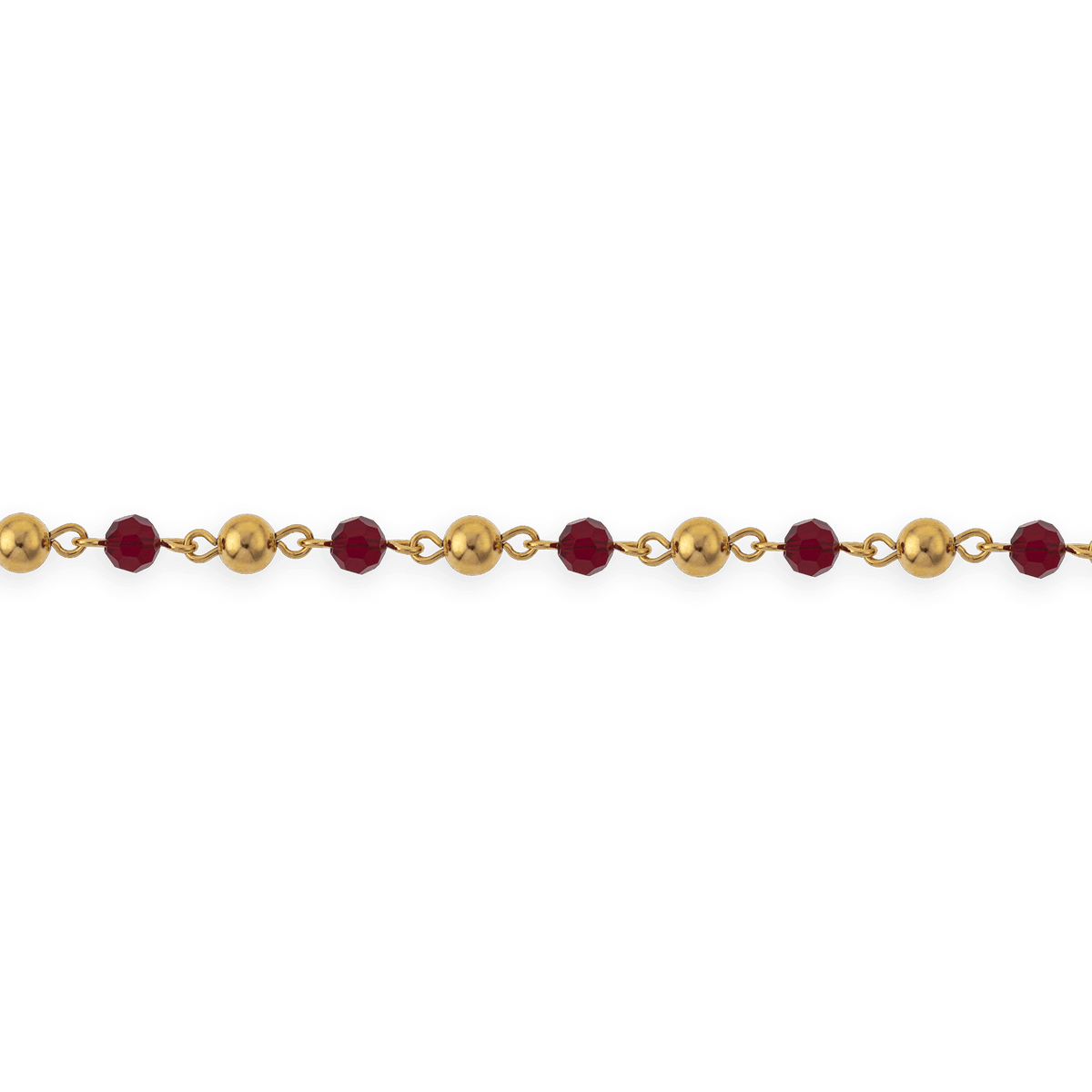 Bracelet Plaqué Or Boules 6mm Cristal Grenat 6mm 19cm