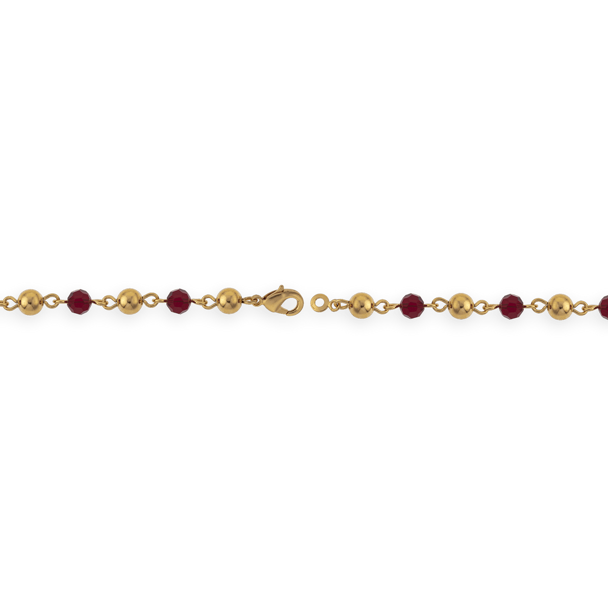 Bracelet Plaqué Or Boules 6mm Cristal Grenat 6mm 19cm