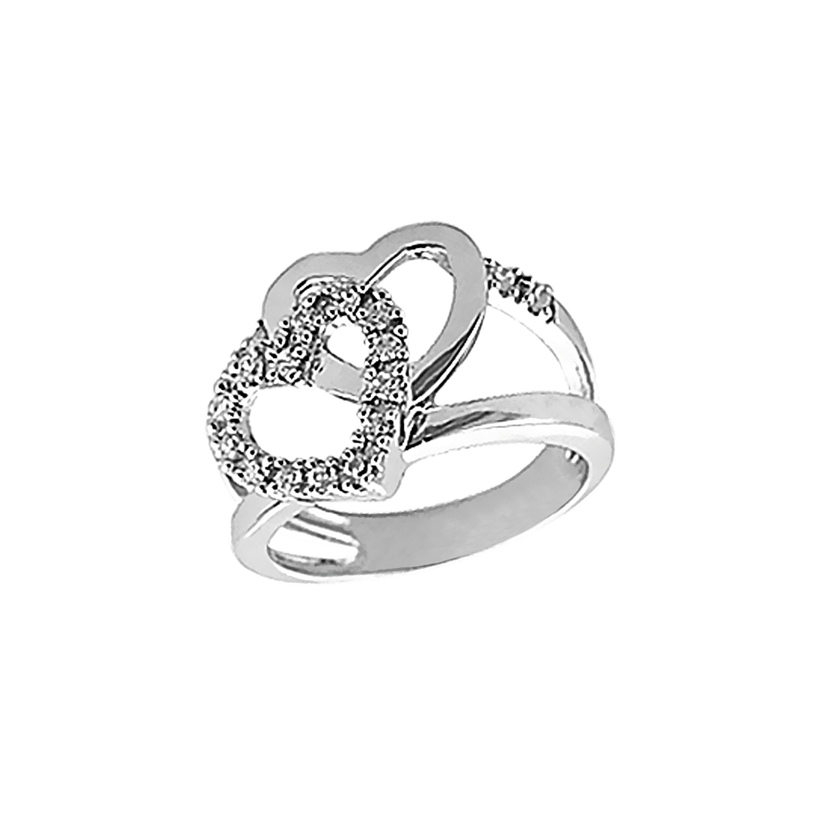 bague double coeur lisse et serti Oxyde de Zirconium