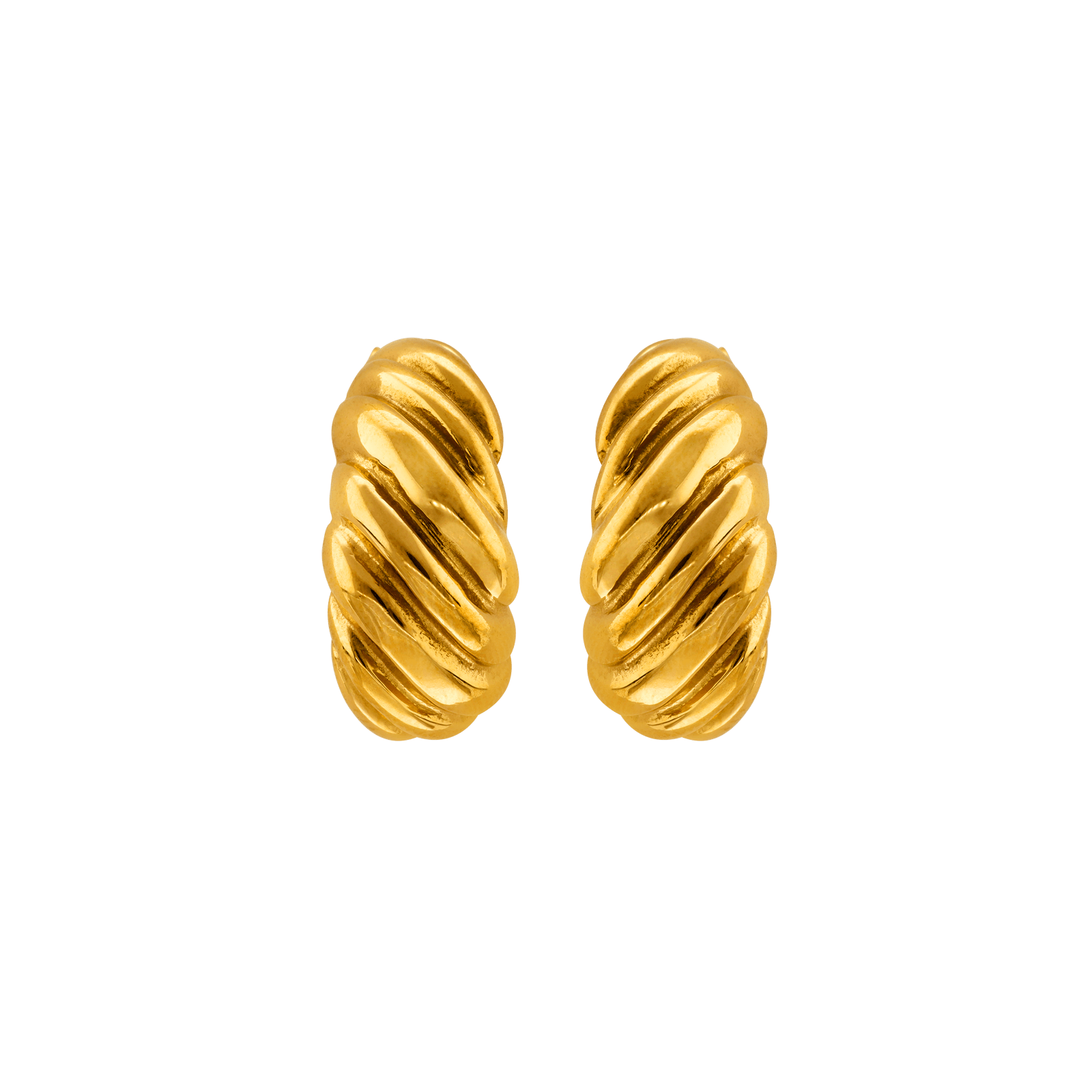 Boucles d'Oreilles Callas Acier doré centre motif Godronné