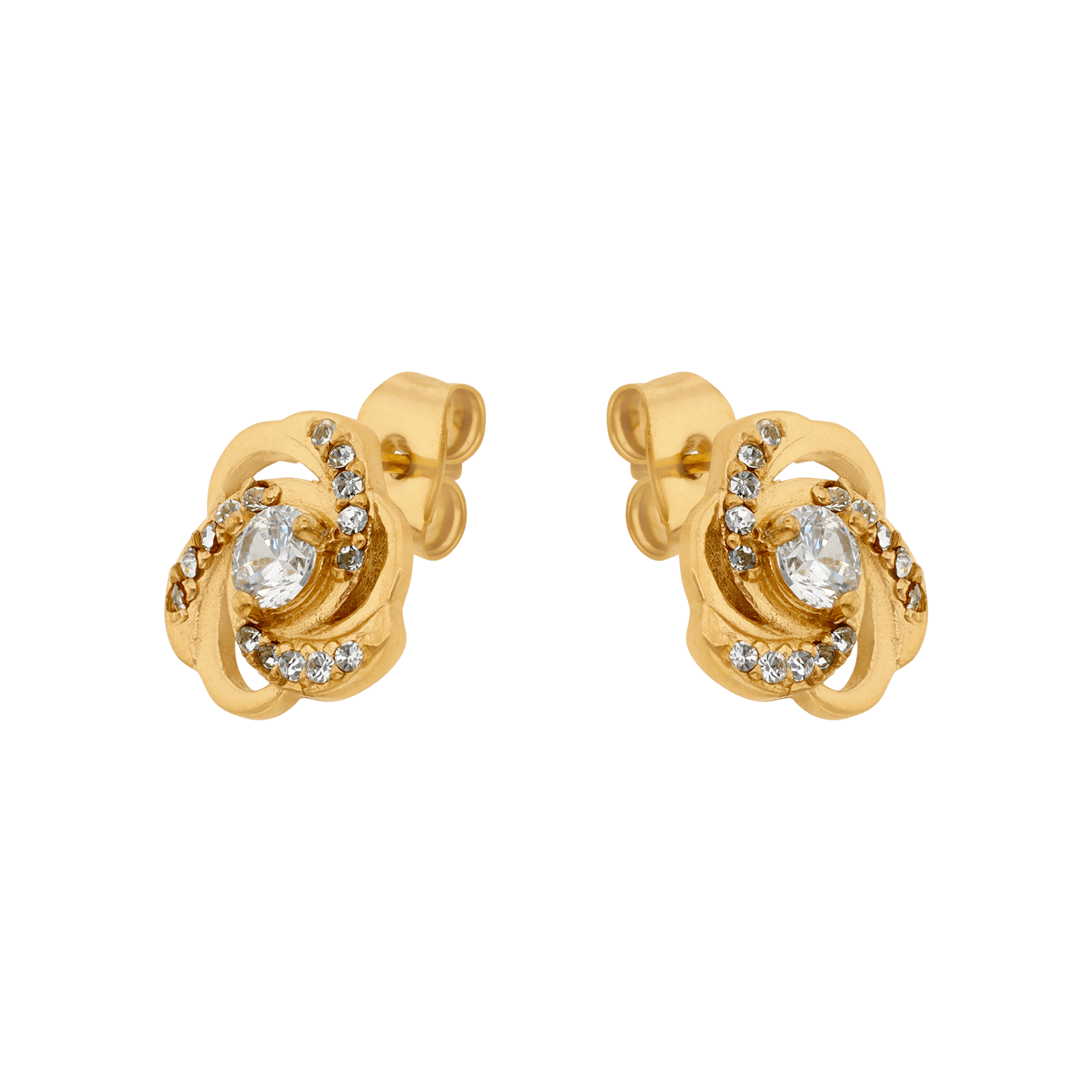boucles d'oreilles callas acier doré motif fleur ajouré oxyde de zirconium