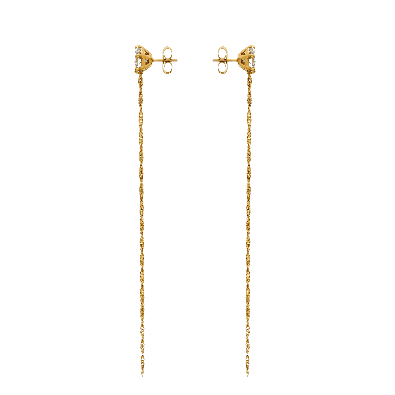 Boucles d'Oreilles Callas Acier doré Oxyde de Zirconium Pendentif 2 chaînes
