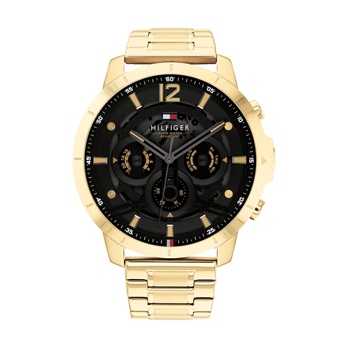 montre tommy hilfiger Quartz cadran noir bracelet acier or jaune