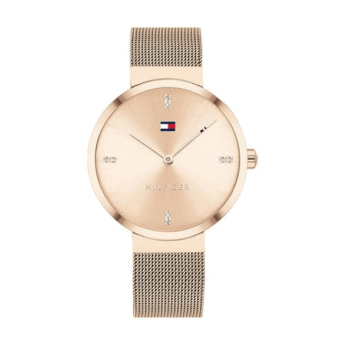 montre femme tommy hilfiger bracelet acier maille milanaise or rose