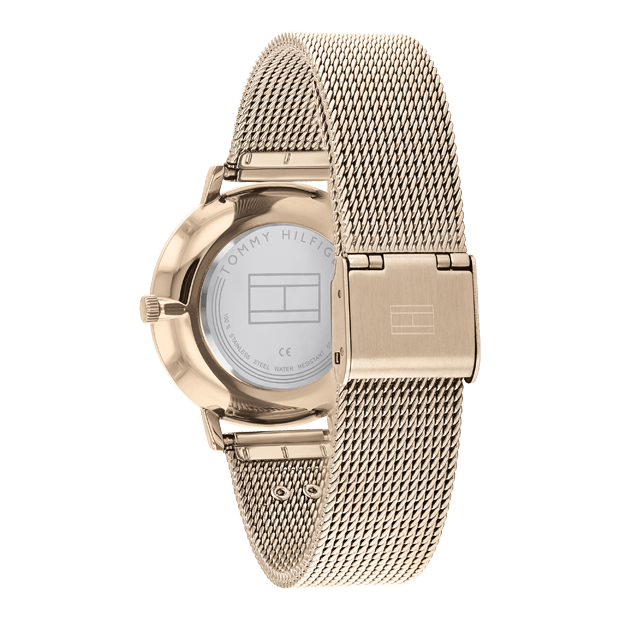 montre dame acier tommy hilfiger bracelet acier maille milanaise or rose