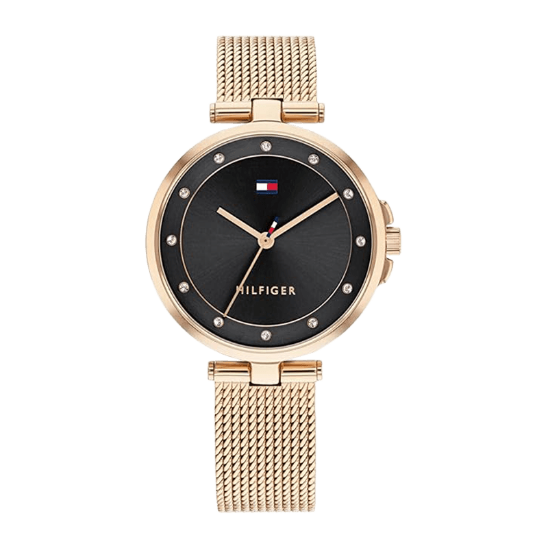 Montre Femme Tommy Hilfiger Cami Bracelet Acier Doré Rose Cadran Noir – 1782376