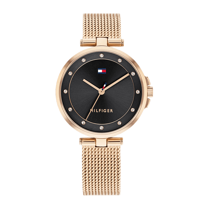 Montre Femme Tommy Hilfiger Cami Bracelet Acier Doré Rose Cadran Noir – 1782376