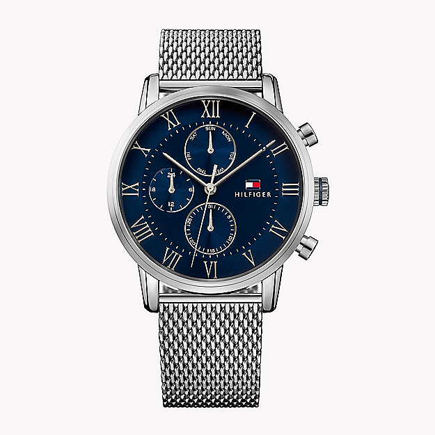 Montre Tommy Hilfiger Quartz cadran bleu bracelet acier maille milanaise