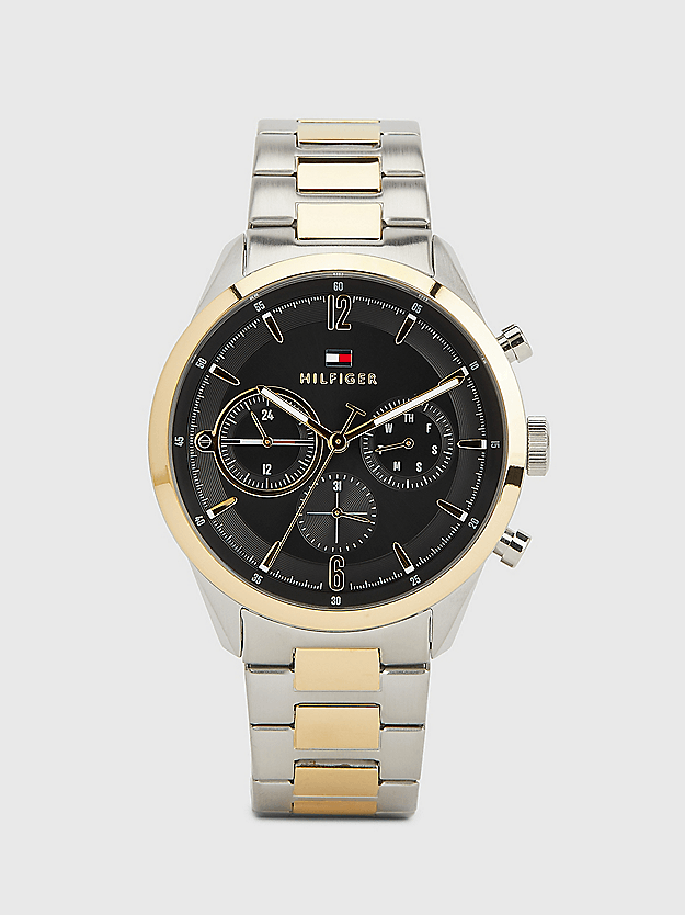 Montre HOMME Tommy Hilfiger Quartz cadran noir bracelet acier et or jaune
