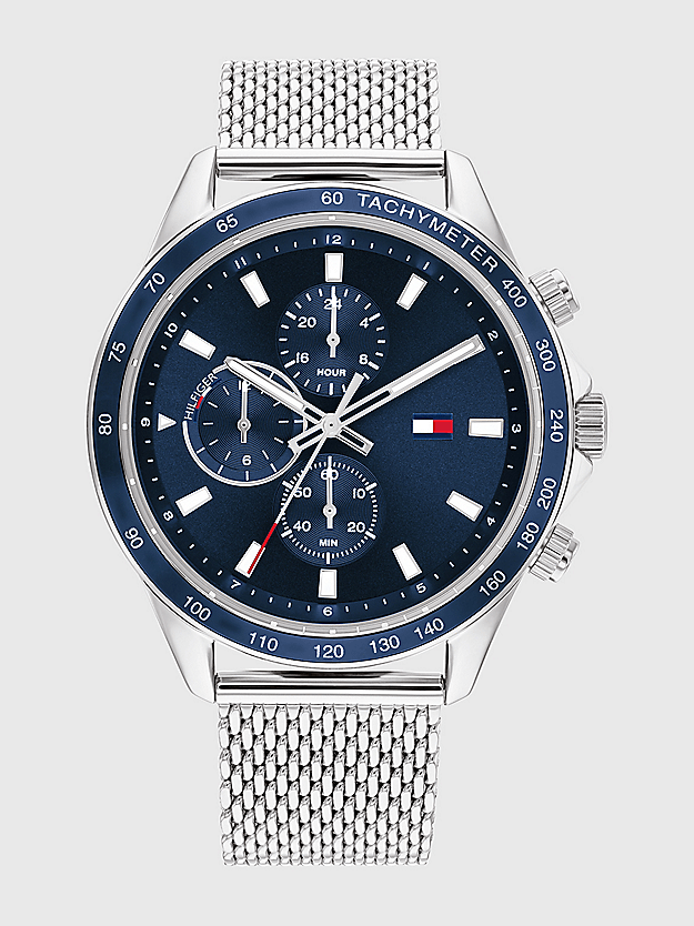 montre homme tommy hilfiger quartz cadran bleu bracelet acier maille milanaise