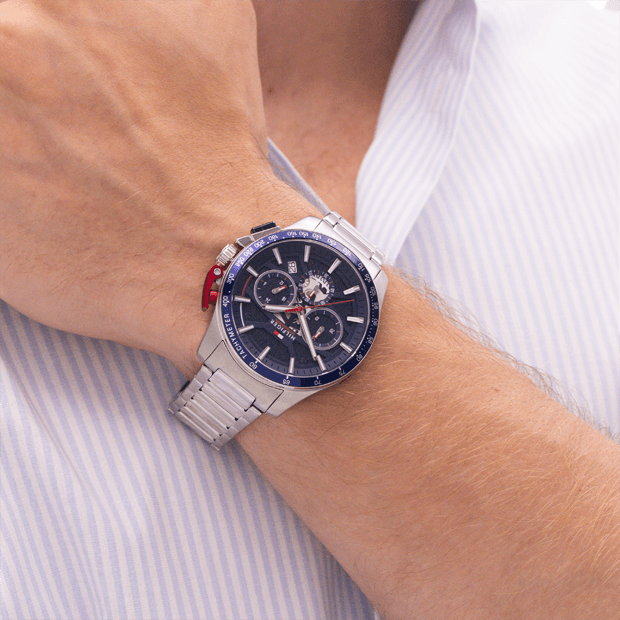 MONTRE HOMME CHRONOGRAPHE banque 44mm acier cadran bleu