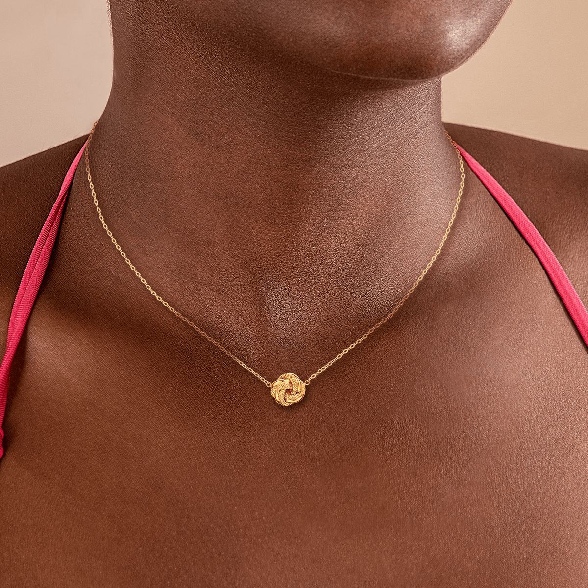 Collier Or 750 1.3mm Nœud 14mm Lisse Godronné 45cm