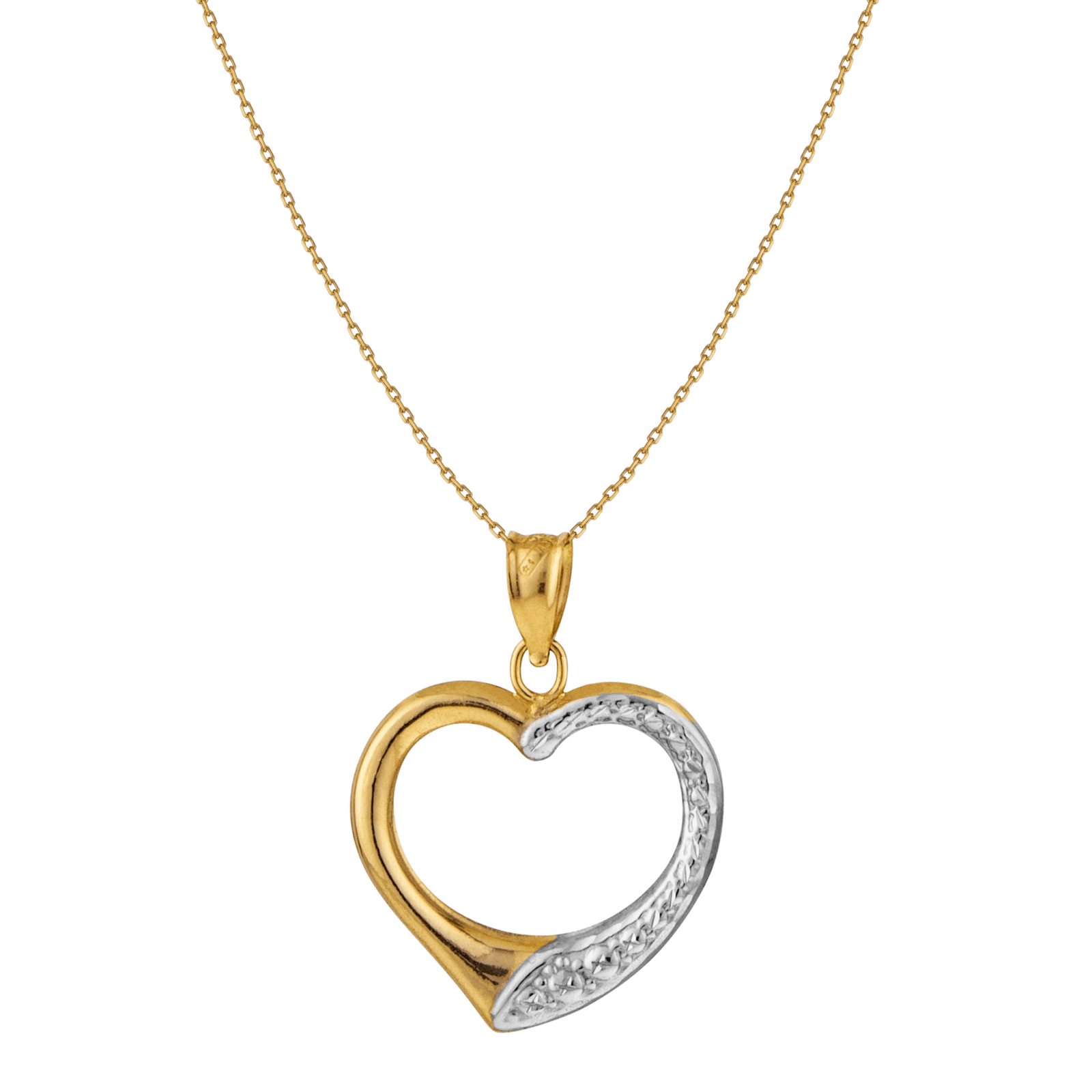 Collier Pendentif coeur ajouré Bicolore 45 centimètres