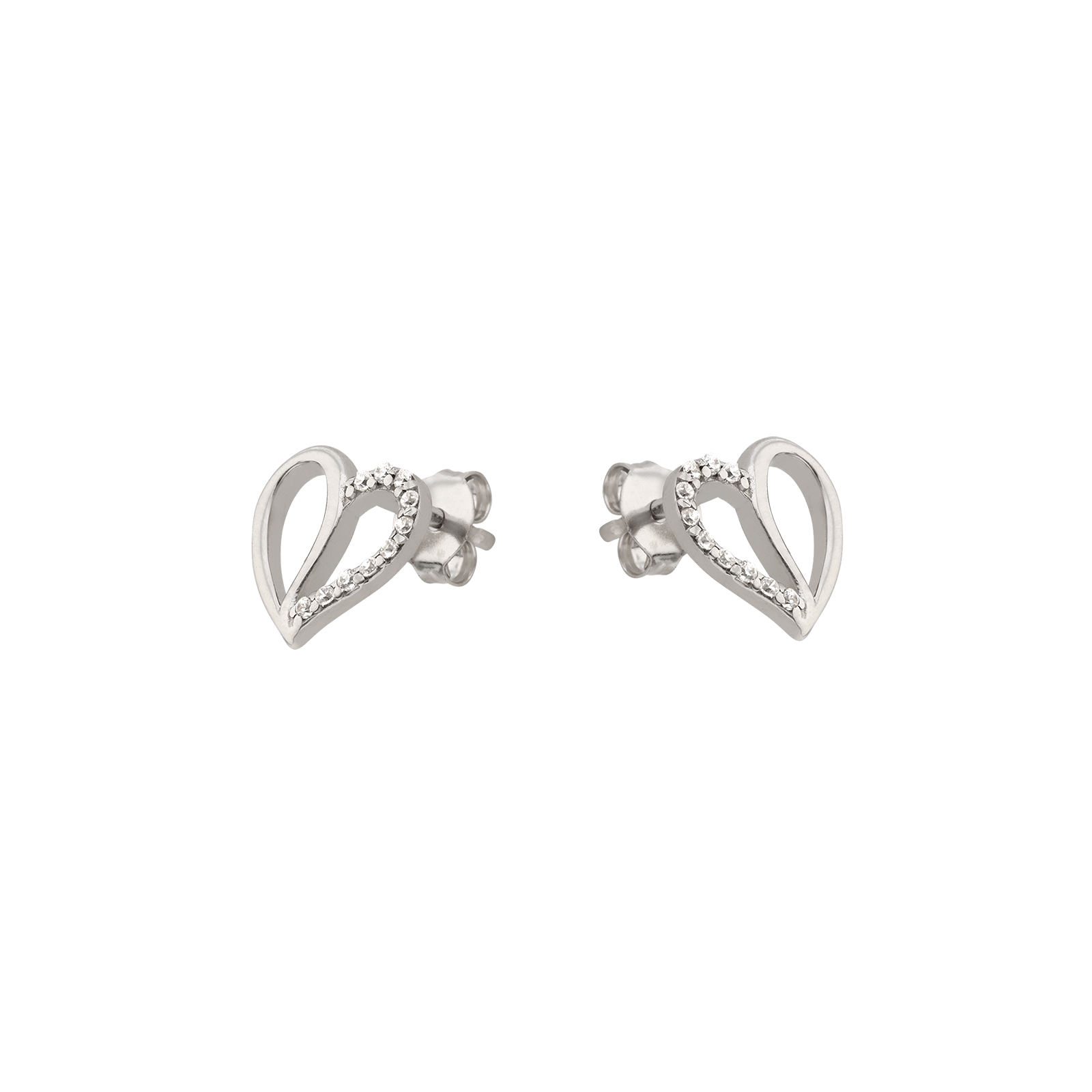 Boucles d'Oreilles Argent coeur un côté Oxyde de Zirconium