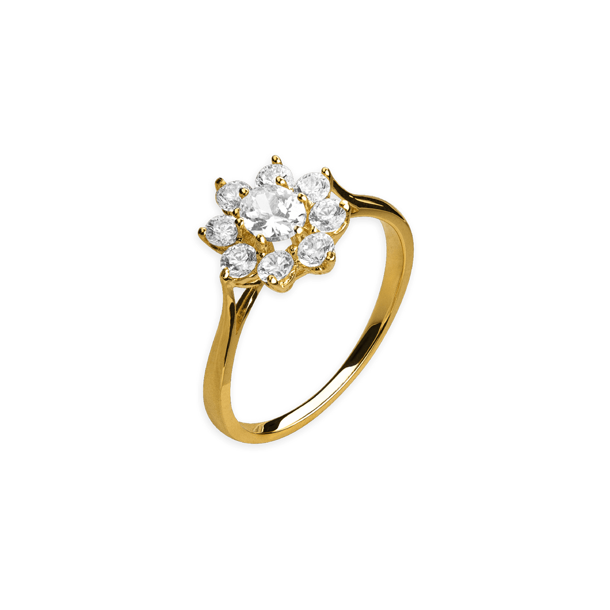 Bague Fleur Zirconium 11mm Or 750 Taille 54 Corps 2mm Au Plus Etroit