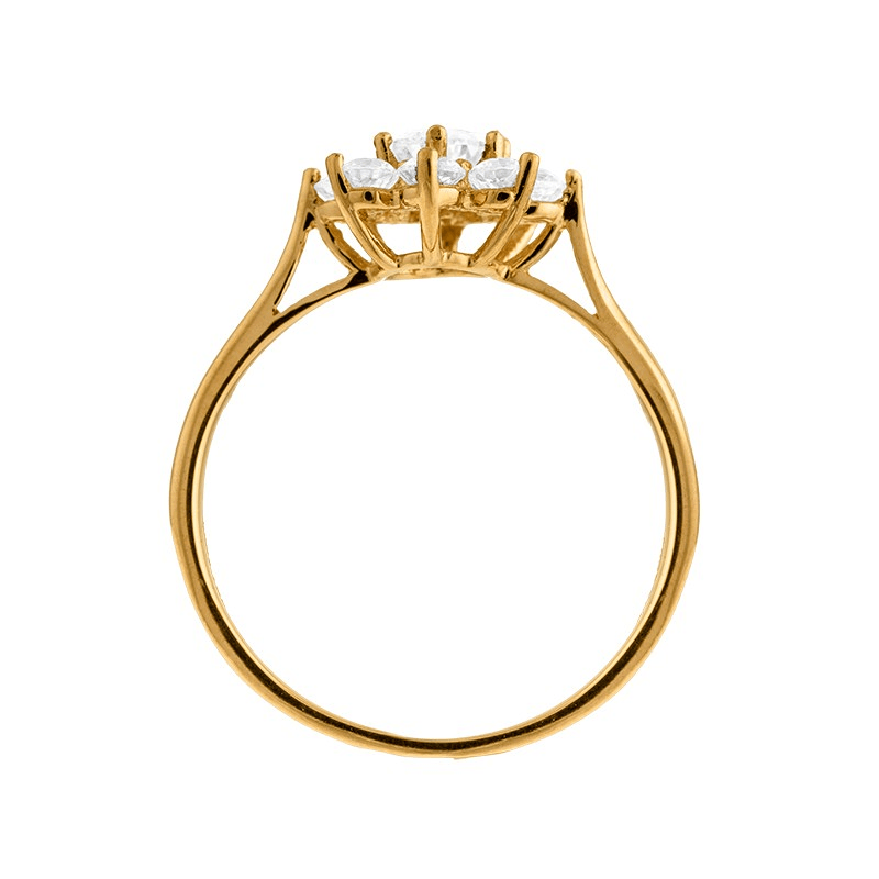 Bague Fleur Zirconium 11mm Or 750 Taille 56 Corps 2mm Au Plus Etroit