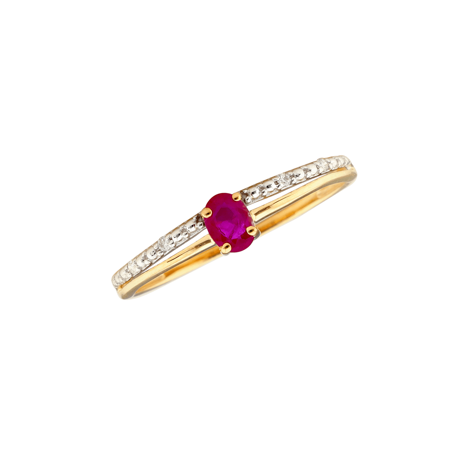 bague or jaune plus rubis et diamants 0,02 carat