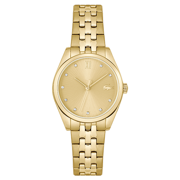 montre lacoste mouvement Quartz boîtier acier or jaune rond cadran or jaune bracelet acier or jaune