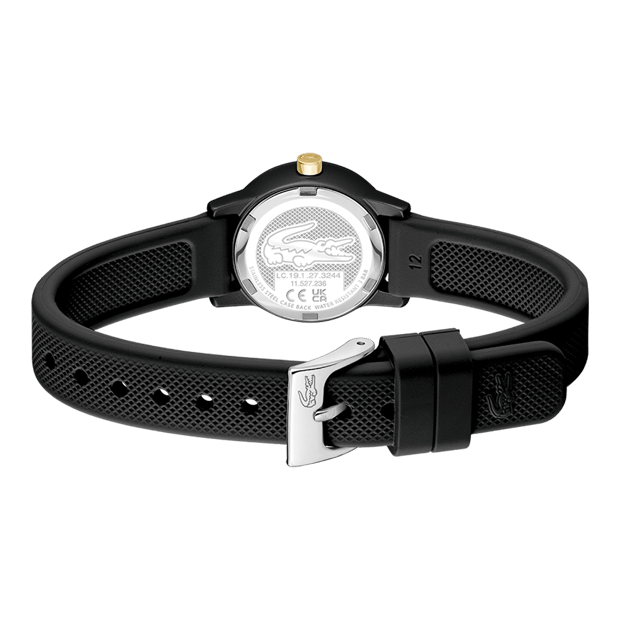 Montre Lacoste Dame lettre 12.12 miniature swift silicone noir cadran noir
