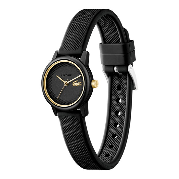 Montre Lacoste Dame lettre 12.12 miniature swift silicone noir cadran noir