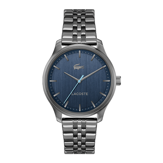 lisbon montre lacoste mouvement Quartz boitier acier gris rond cadran bleu bracelet acier canon de fusil 5 atmosphères