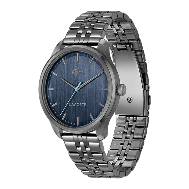 lisbon montre lacoste mouvement Quartz boitier acier gris rond cadran bleu bracelet acier canon de fusil 5 atmosphères